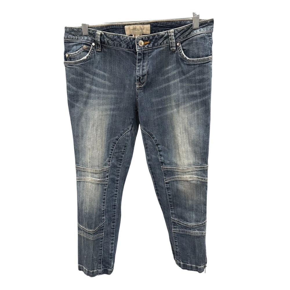 Karen Millen Jeans Womens Blue Moto Cropped Ankle Zip Equestrian Biker 8